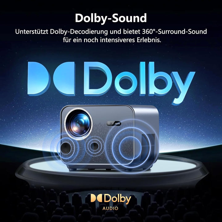 VGKE Smart Beamer 4k Heimkino, [Netflix Offizieller ＆ Autofokus] 30000 Lumen Full HD 1080p WiFi6 Blu