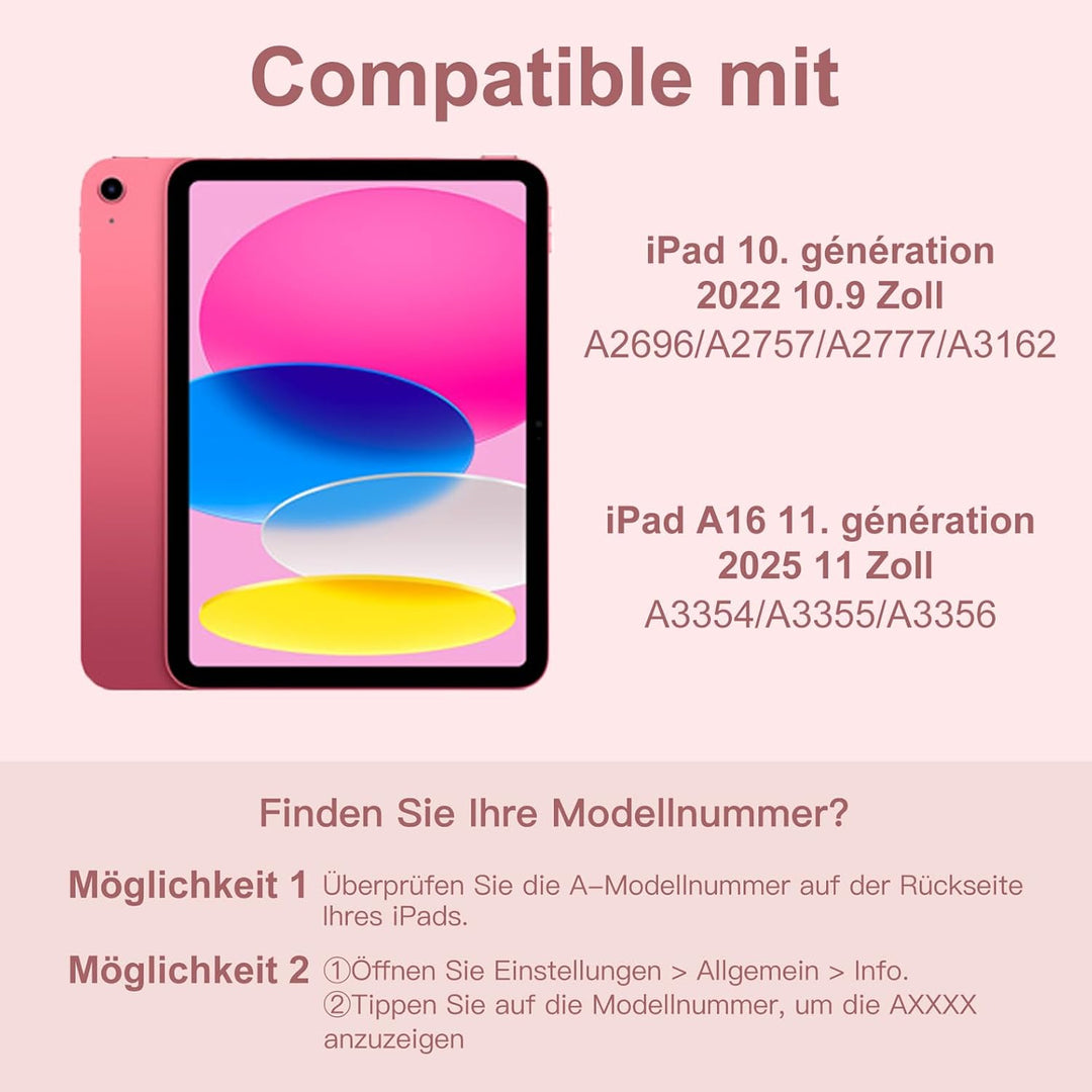 Vobafe Hülle mit Tastatur für iPad A16 11/10 Generation (2025/2022, 11/10.9 Zoll)- 7 Farben Beleucht