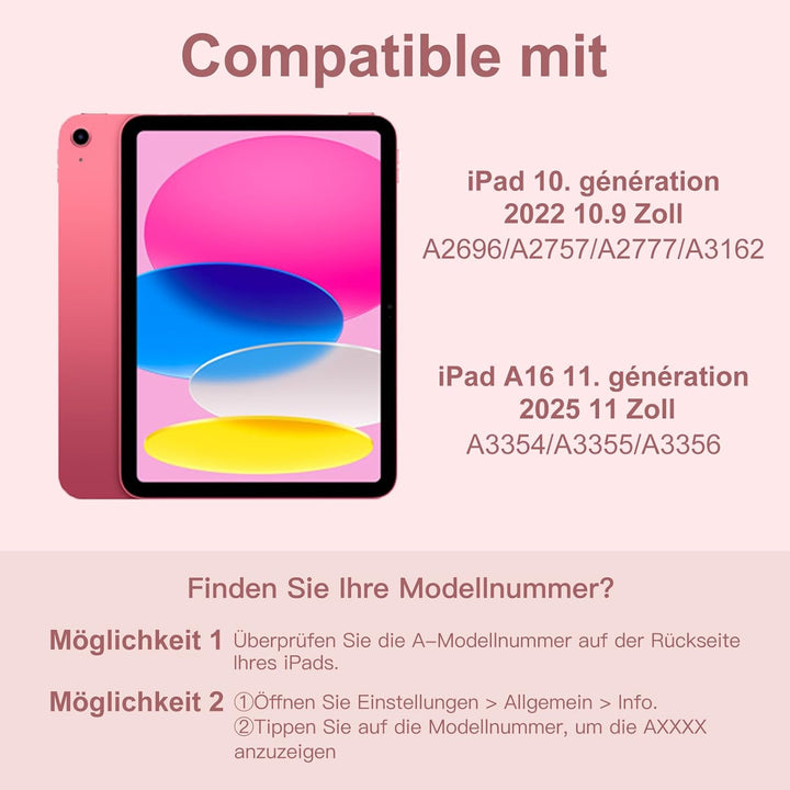 Vobafe Hülle mit Tastatur für iPad A16 11/10 Generation (2025/2022, 11/10.9 Zoll)- 7 Farben Beleucht