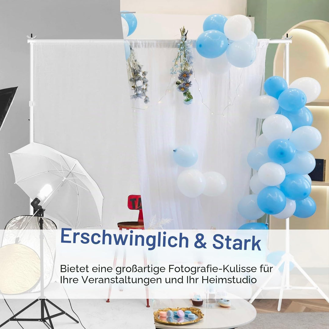 EMART Weisser Foto Hintergrund Ständer, 2x3m Verstellbarer Hintergrundsystem mit 8 Hintergrundklemme