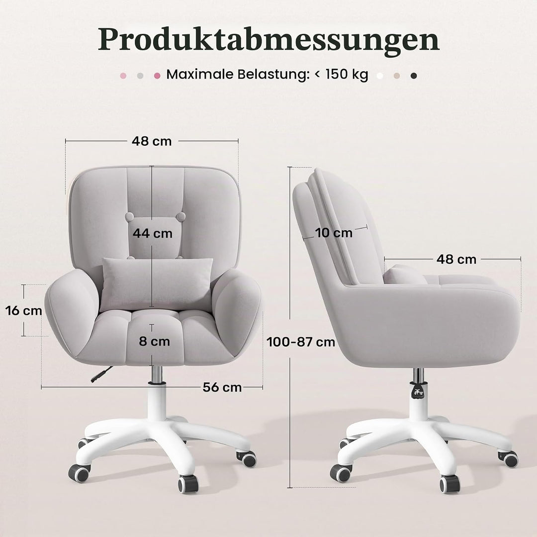 Homeoffice &amp; Schminkstuhl 2-in-1 Ergonomischer Samt Drehstuhl 360° mit Kopfkissen, Höhenverstellbar