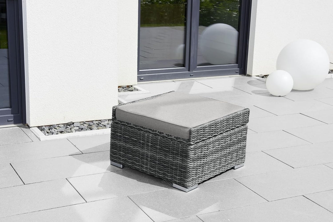 greemotion Hocker Bari mit Tablettfunktion anthrazit, inlusive Auflage in Grau, Halbrundgeflecht aus