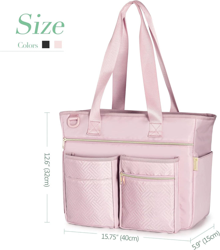 Fasrom Teacher Arbeitstasche mit Fächern für Laptop, Grosse Laptoptasche für Lehrer Rosa, Rosa