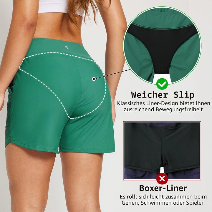 BALEAF Damen Badeshorts Bauchkontrolle UPF50+ Badehose Schnell Trocknend Schwimmhose Hohe Taille Boa