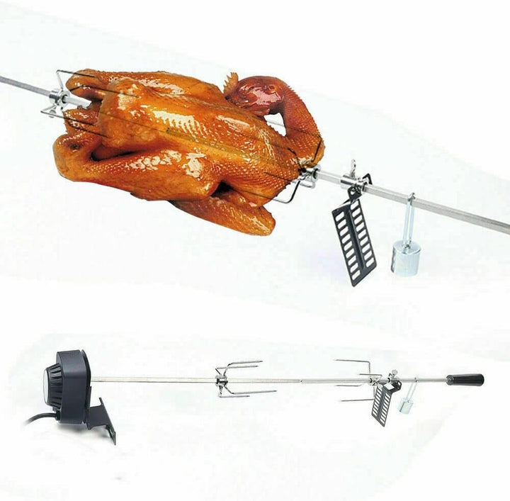 Drehspiess, Edelstahl Grillspiess Set 80cm Elektrischer Drehspiess Grill mit Motor 220-240V Hähnchen