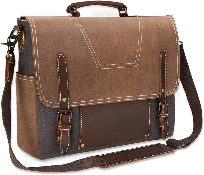 NEWHEY Umhängetasche Herren Aktentasche laptoptasche Leder Wasserdichte Canvas Messenger Bag Arbeits