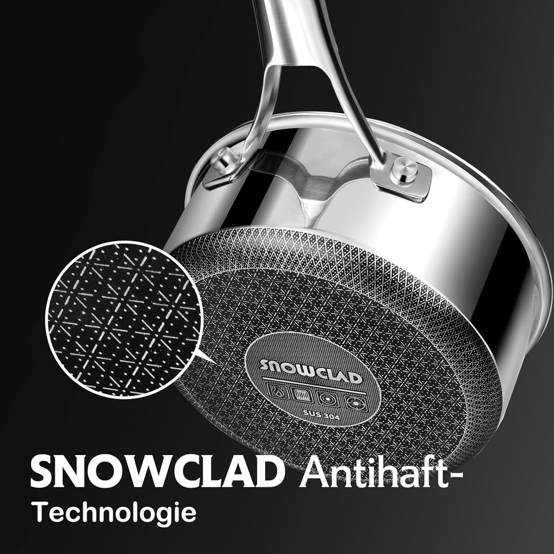 Edelstahl Kochtopf 16+18cm mit Deckel, Antihaft Stielkasserolle, Topfset, Kochtopf Induktion, Hitzeb