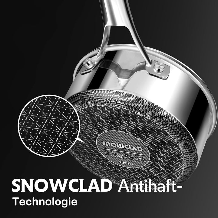 Edelstahl Kochtopf 16+18cm mit Deckel, Antihaft Stielkasserolle, Topfset, Kochtopf Induktion, Hitzeb