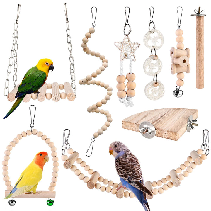 9 Stück Vogelspielzeug - Papageienspielzeug, Vogelkäfig Schaukelspielzeug, Kauspielzeug Vögel Spielz