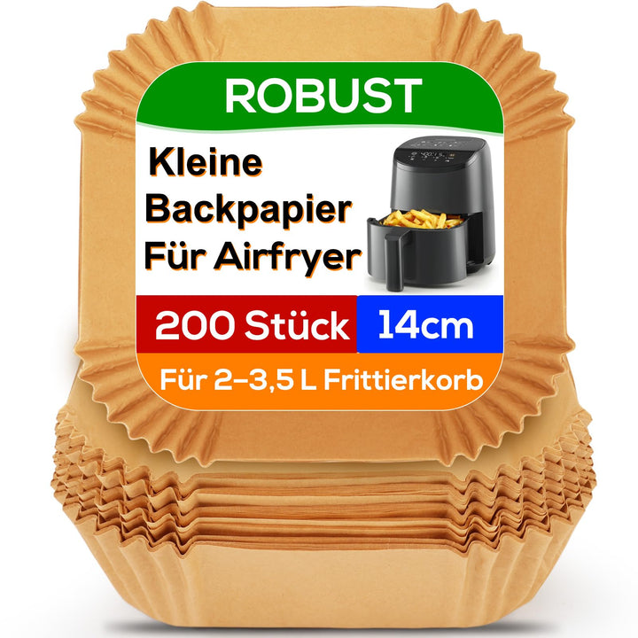 BYKITCHEN 200 Stück Airfryer Backpapier für Chefman/Midea/Cosori Mini Heissluftfritteuse 2L, Airfrye