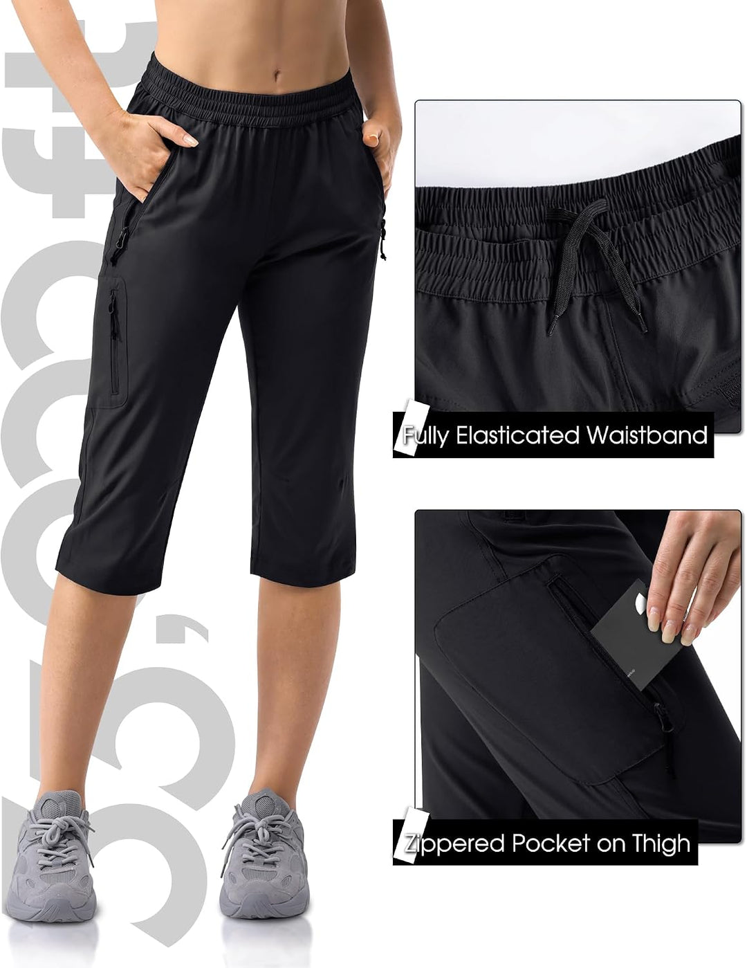 33,000ft Damen 3/4 Hose Capri Wanderhose Stretch Leichte Radhose Taschen Sommer Outdoor Golf Hose 36