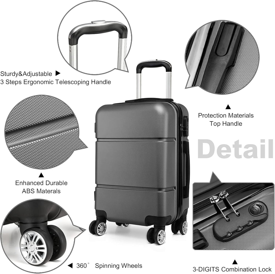 KONO Reisekoffer Handgepäck Koffer mit Rollen Hartschale Trolley 55x38x22cm 33 Liter Leichtgewicht A