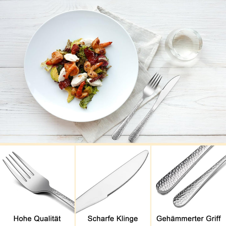 Herogo Steakbesteck Set, 24-teilig Edelstahl Tafelmesser und Tafelgabeln für 12 Personen, Silber Piz