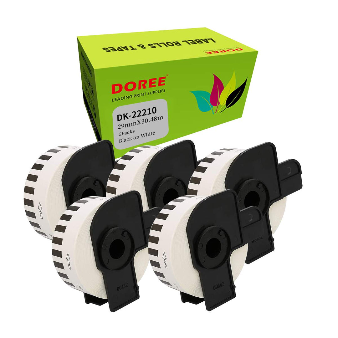 Doree 5 Rollen DK22210 29mm x 30,48m Endlosetiketten Brother QL kompatibel | 29 mm x 30,48 m Endlose