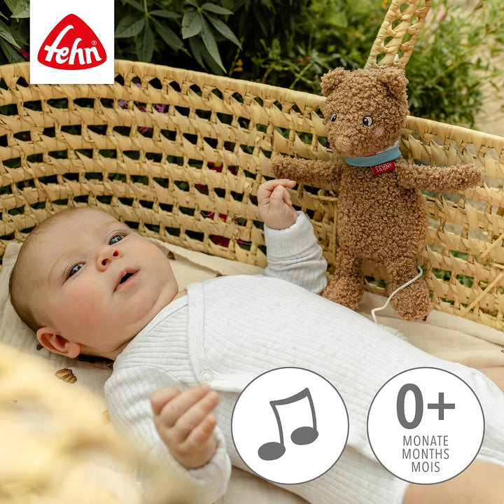 Fehn Mini-Spieluhr Bär Fred – Kuscheltier und Einschlafhilfe – Aufzieh-Spieluhr mit Melodie Brahms W