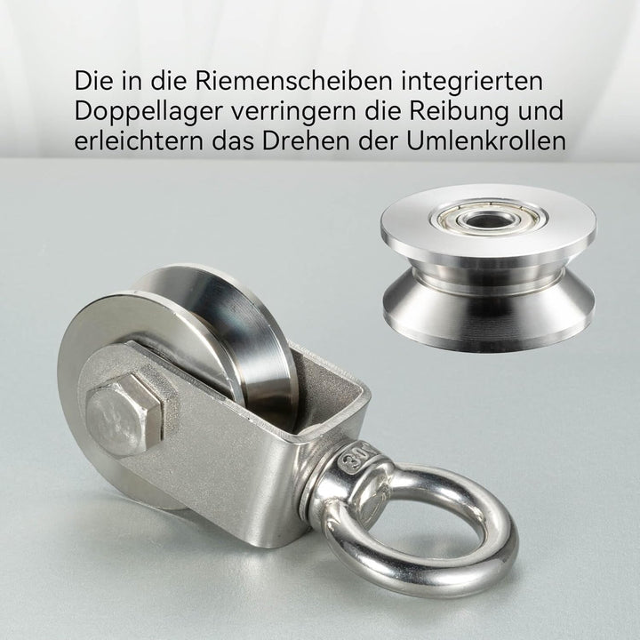 Umlenkrolle mit 2 Kugellager, Edelstahl Fitness flaschenzug, V Typ Umlenkrollen für 12mm Seile Stahl