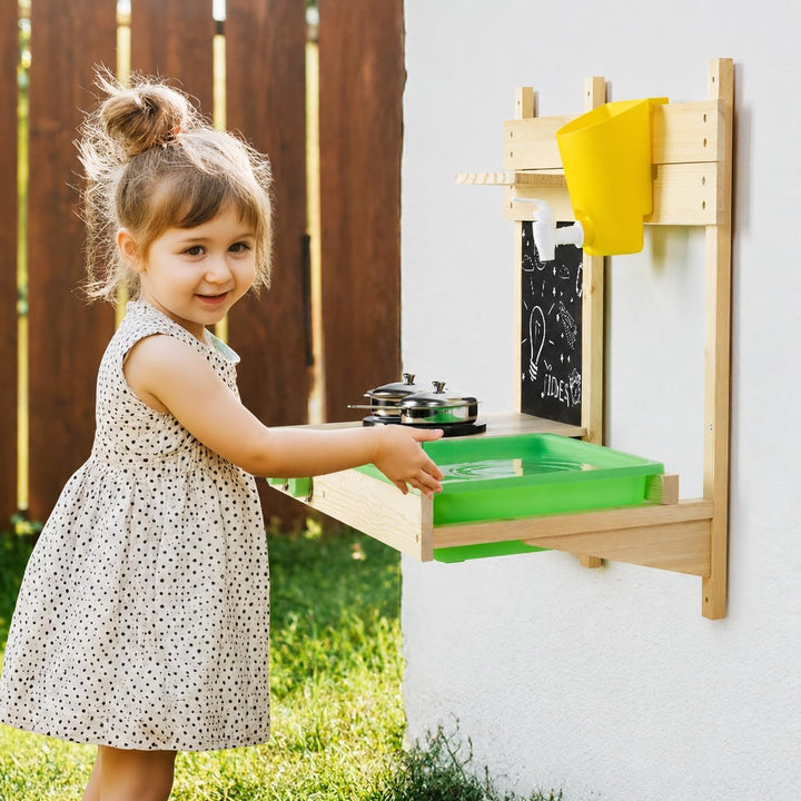 BlueWood Matschküche Kinder Outdoor, Holzspielzeug, Kinderküchen-Spielset mit, Spielfutter, Küchenzu