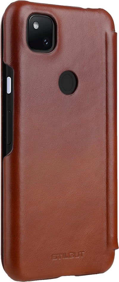 STILGUT Book Case kompatibel mit Google Pixel 4a 4G Hülle aus Leder zum Klappen, Klapphülle, Handyhü