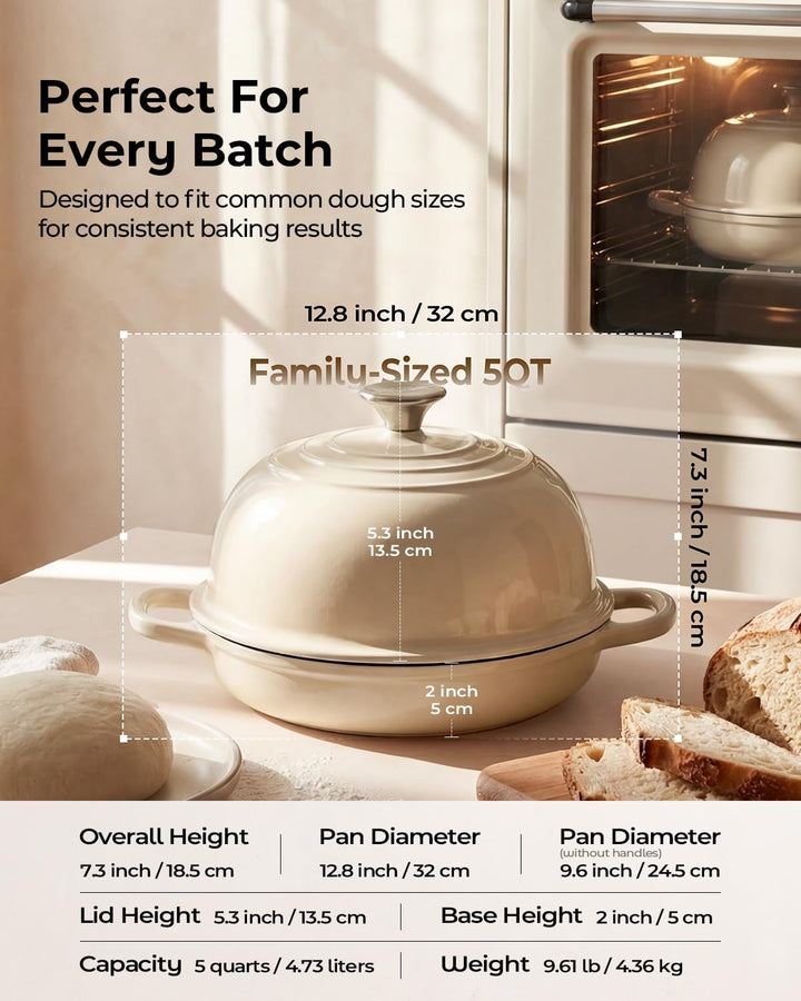 Dutch Oven zum Brotbacken-5QT Gusseisen Sauerteig Dutch Oven Topf mit Deckel, Emaillierter runder Gu