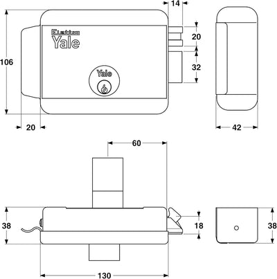 Yale Y68000601 Serie 680 Verschluss, Lackierter Stahl, Entrata=60mm