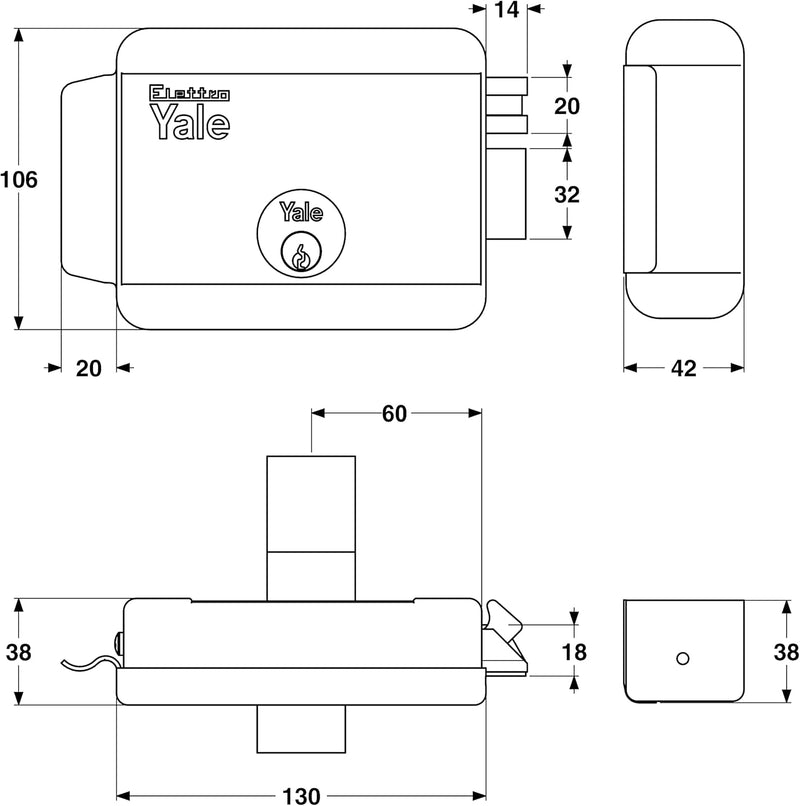 Yale Y68000601 Serie 680 Verschluss, Lackierter Stahl, Entrata=60mm