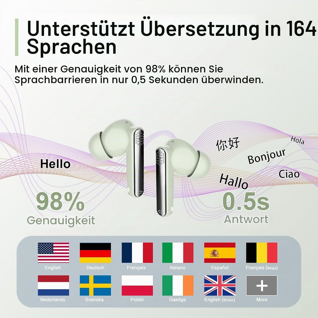 KI Übersetzer Kopfhörer mit Audio und Videoanrufe, 3-in-1 Bluetooth 5.4 Kopfhörer mit 164 Sprachen E