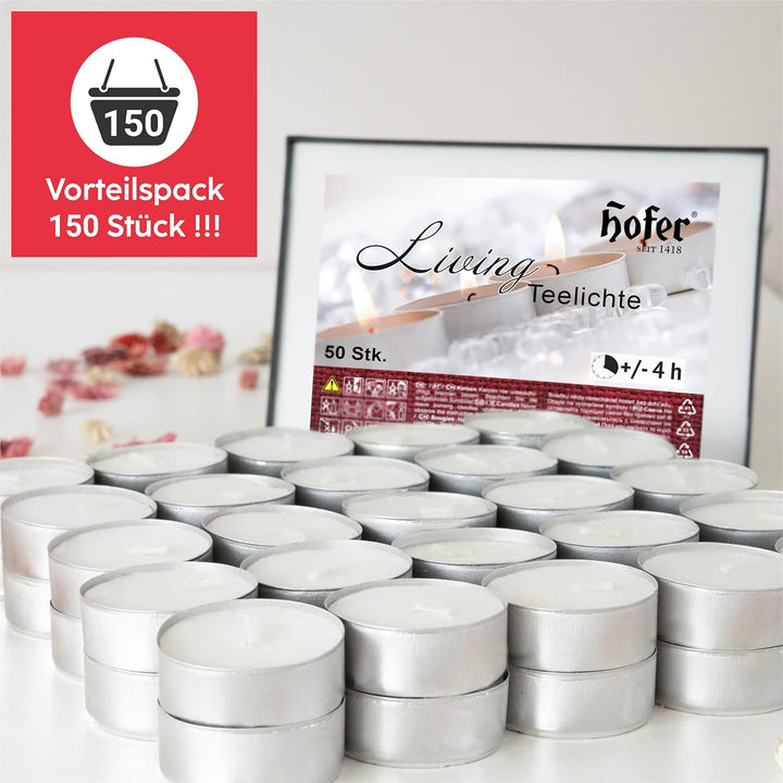 HOFER TEELICHTER - Das Original | Grosspackung, ohne Duft | Kerzen zum Dekorieren, Feiern, Geniessen