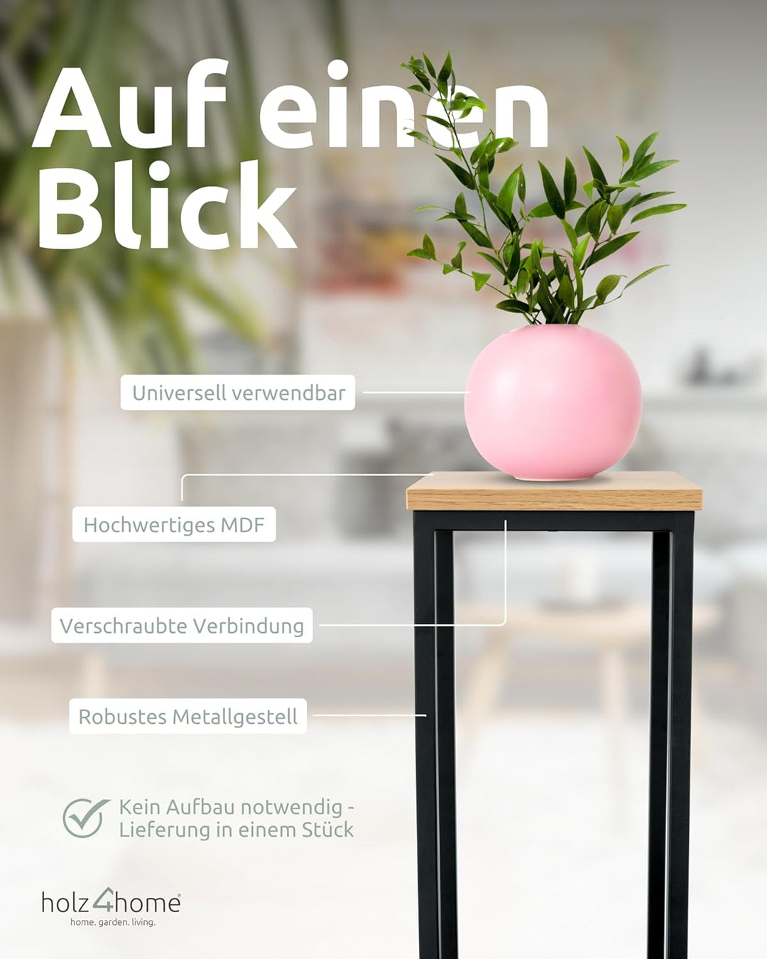 holz4home® Dekoständer aus MDF Eichenholz I Blumenständer Sonoma Eiche I Höhe: 50 cm I Dekosäule mit