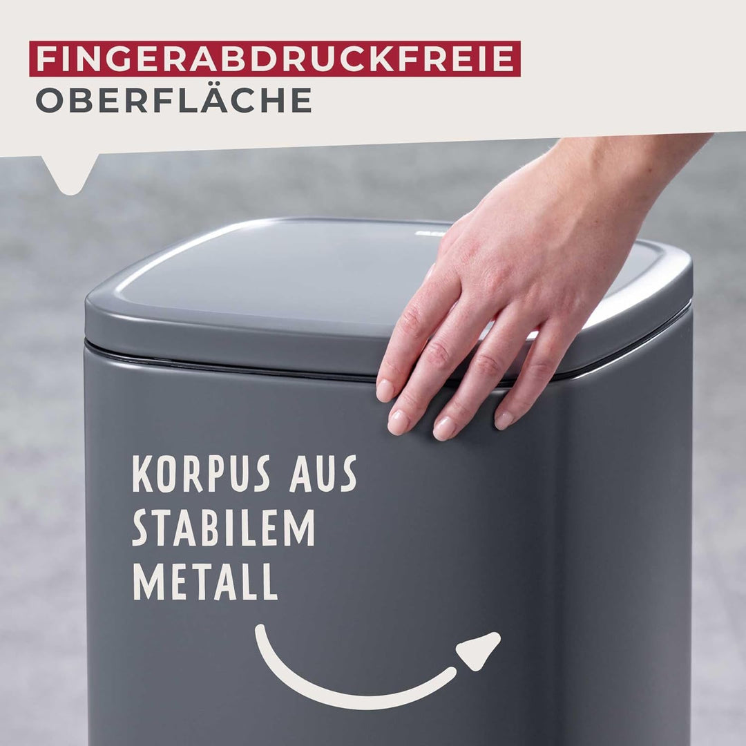 Fackelmann LONDON Pedal-Abfallsammler 4L – Stilvolles Design in Dunkelgrau, Mit gedämpftem Deckel un