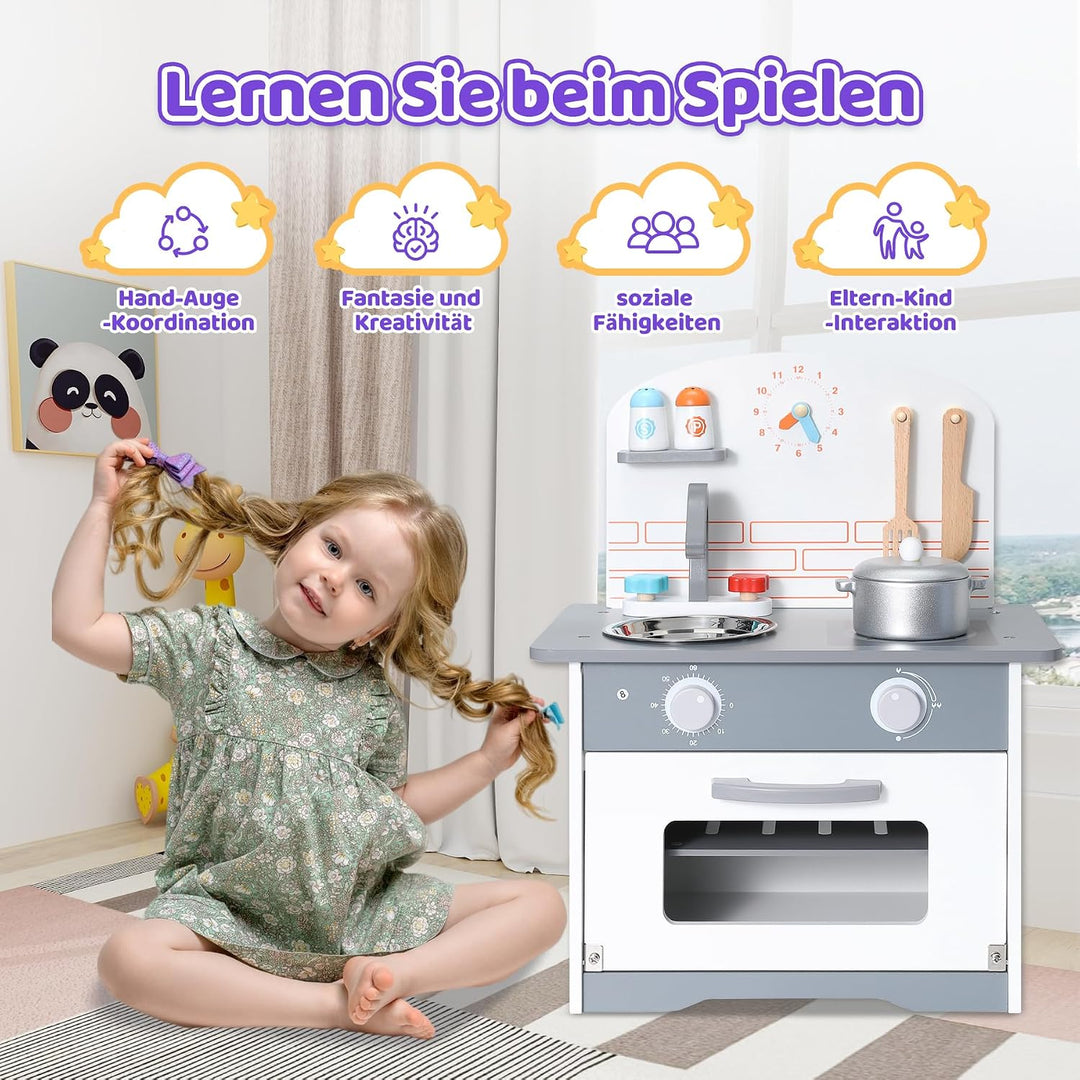 Kinderküche aus Holz mit Zubehör, Rollenspielküche für Kinder, Mini Küchenchef Spielset, Kinderküche
