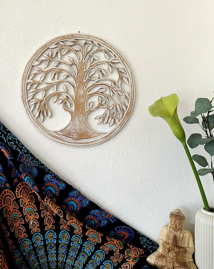 TRINTURA Wandbild Baum des Lebens Mandala Beringin 60cm (White) Lebensbaum