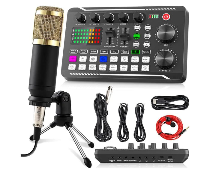 Podcast Mikrofon Set mit Soundkarte &amp; BM800 Kondensatormikrofon, USB Nieren Kondensator Mikrofon mit
