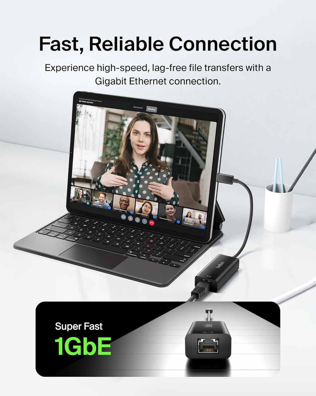 Belkin USB-C auf Gigabit Ethernet Adapter (15cm, USB-C Stecker, RJ45-Buchse, unterstützt 10/100/1000