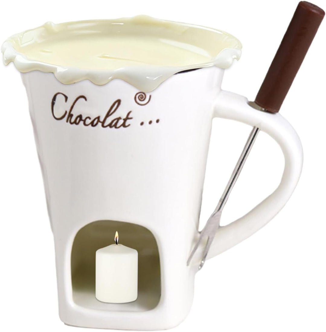 Fonduetasse | hitzebeständig, tragbar, antihaftbeschichtet, mit Gabel, Fondue-Tassen-Set, zum Dippen