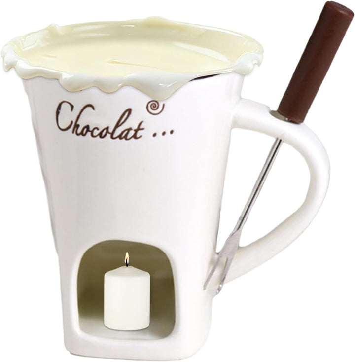 Fonduetasse | hitzebeständig, tragbar, antihaftbeschichtet, mit Gabel, Fondue-Tassen-Set, zum Dippen