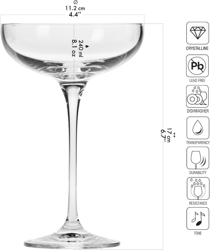 KROSNO Sektschalen Sektgläser Champagner-Gläser | Set von 6 | 240 ML | Harmony Kollektion | Perfekt