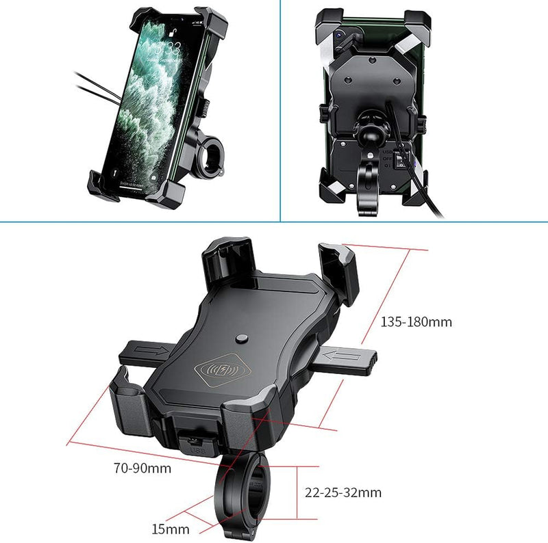 iMESTOU Motorrad Wireless Telefonhalterung 15W Qi & USB Quick Charger 3.0 Lenker/Rückspiegel Mobile