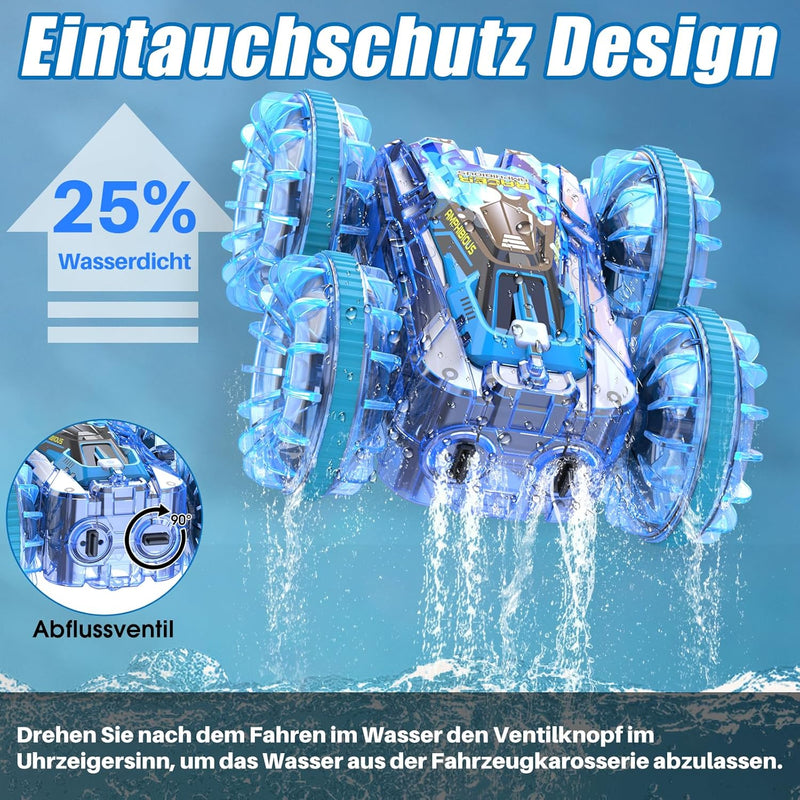 AmazeFun Amphibienfahrzeug Ferngesteuertes Auto ab 4 5 6 7 8 9 Jahre 4WD 360° RC Auto Indoor & Outdo