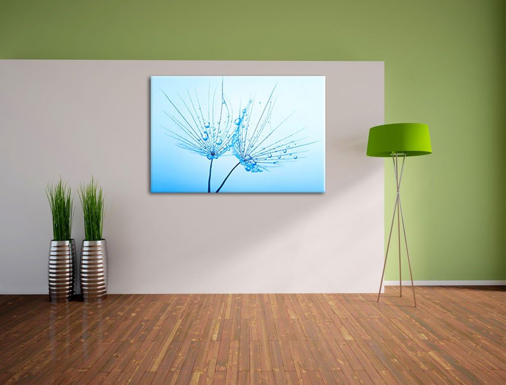 Pusteblumen mit Tautropfen Format: 100x70 auf Leinwand, XXL riesige Bilder fertig gerahmt mit Keilra
