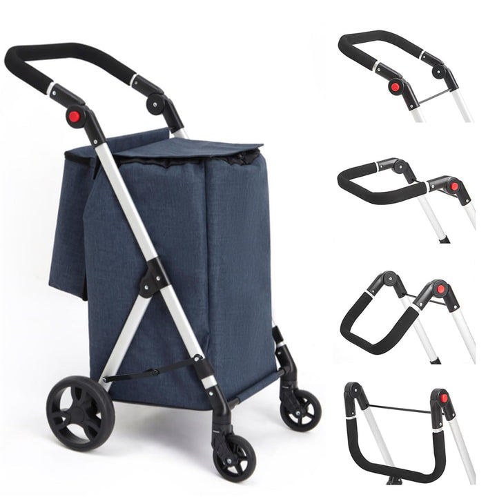 Einkaufstrolley, 46L Trolly Einkaufswagen Klappbar, 4 Rädern Aluminium Leichtgewicht Einkaufstrolley
