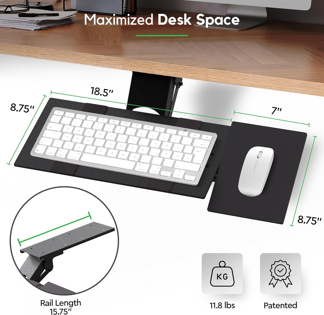 Uncaged Ergonomics KT1 Under-Desk Computer Keyboard Tray with Negative Tilt - Black schwarz, schwarz
