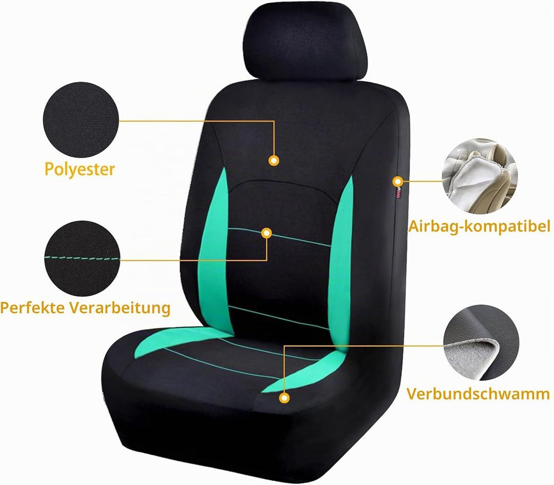 Flying Banner Sitzbezüge Auto Universal Set (Vollständige Reihe, Mintgrün und Schwarz) Mintgrün und