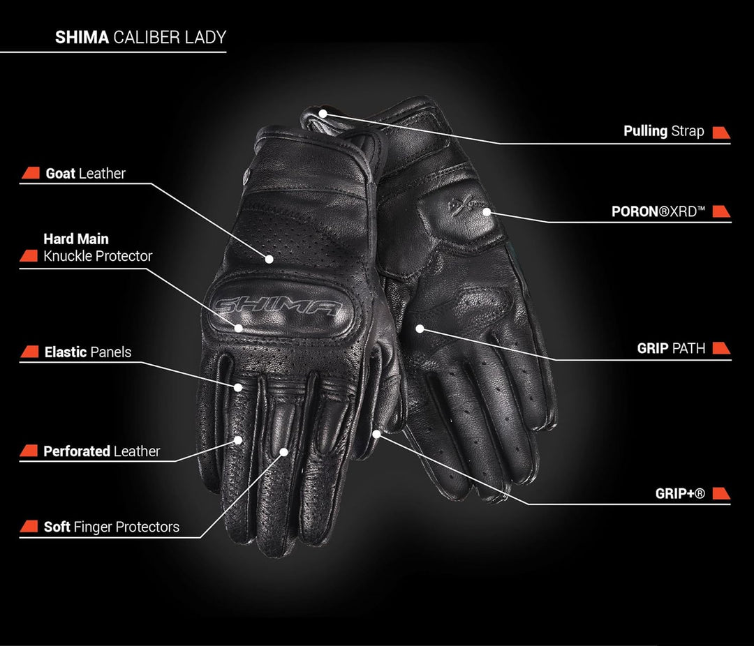 SHIMA Caliber Motorradhandschuhe Damen Herren - Klassische, Vintage, Sommer mit Protektoren S Schwar