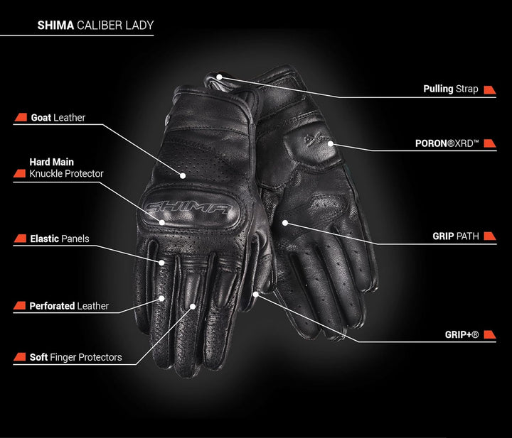 SHIMA Caliber Motorradhandschuhe Damen Herren - Klassische, Vintage, Sommer mit Protektoren S Schwar