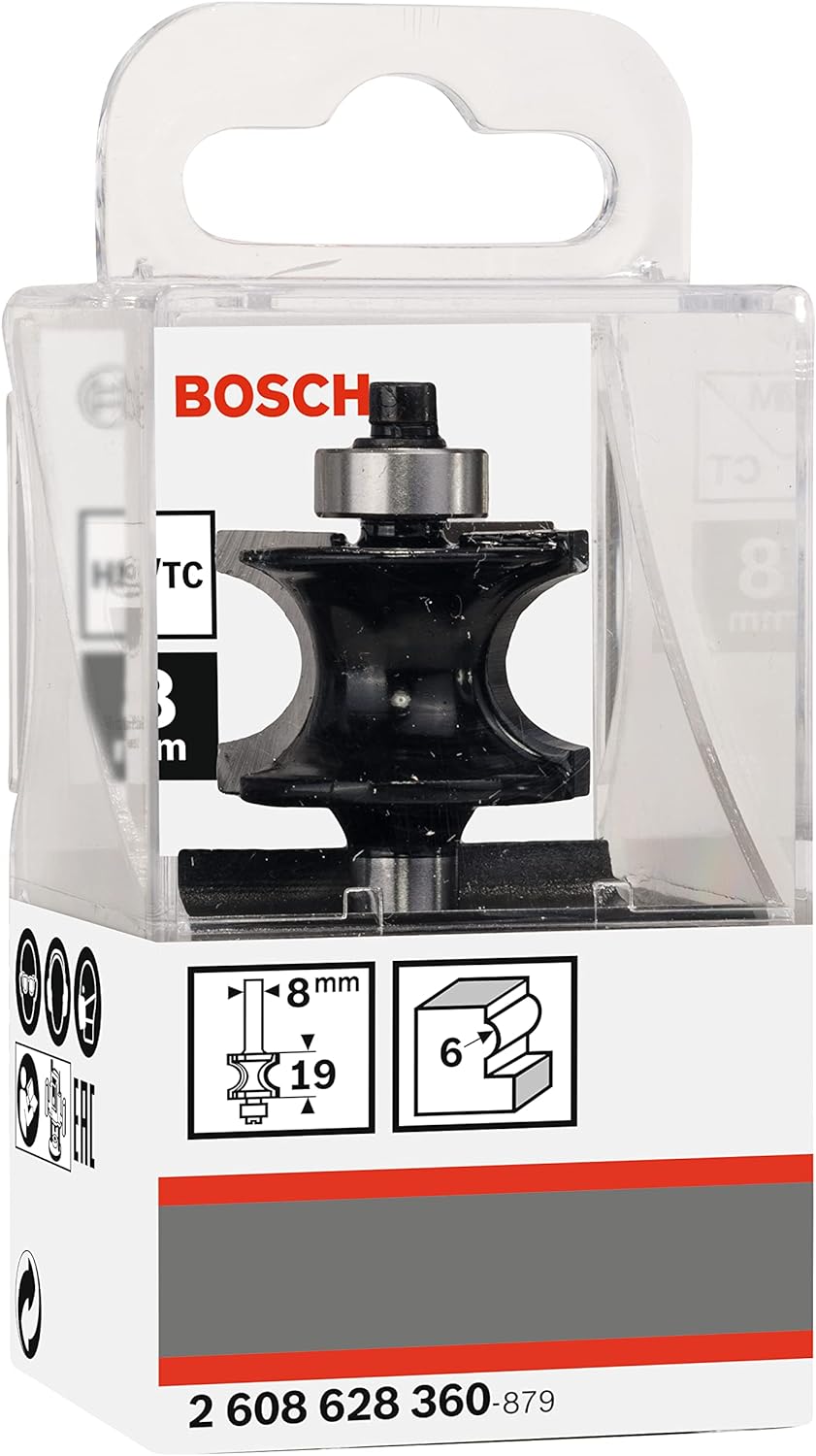 Bosch Professional 1x Halbstabfräser Standard for Wood (für Holz, Radius 6mm, Arbeitslänge 18.6mm, Ø