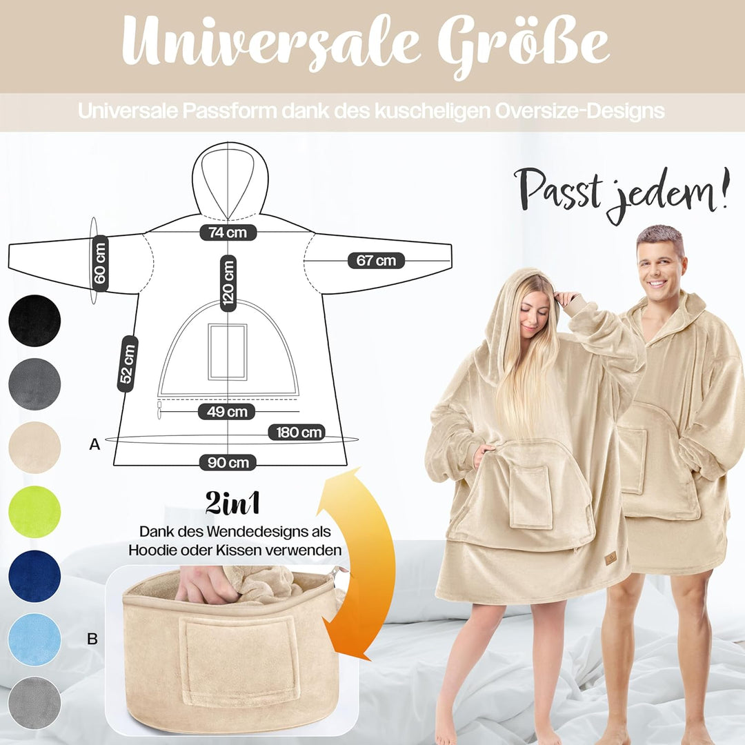 KESSER® Hoodie Decke Kuscheldecke mit Ärmeln Deckenpullover Vielseitig Tragbare Decke zum Anziehen f