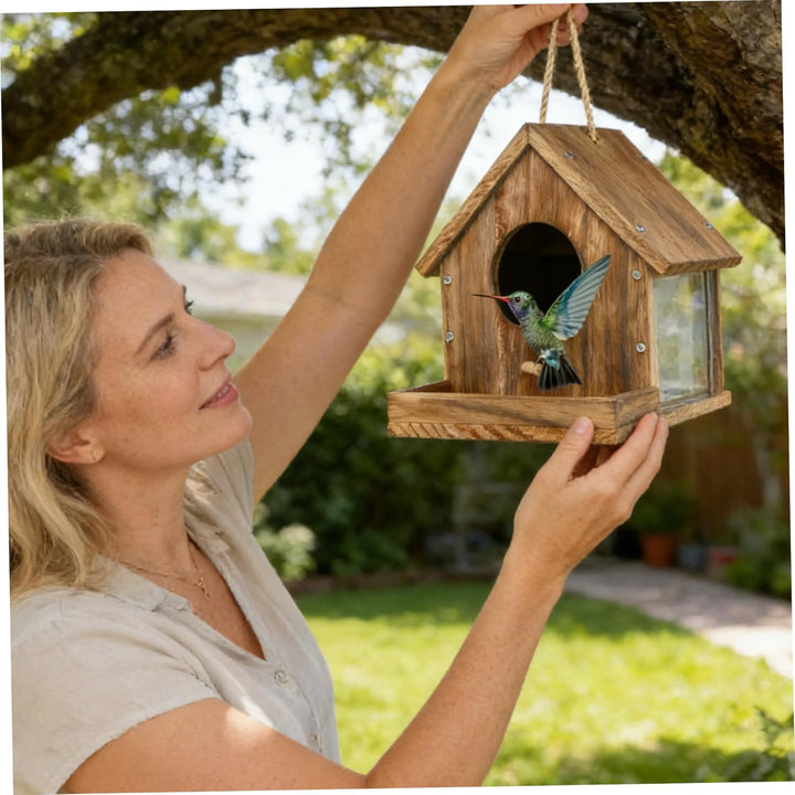 Eichhörnchen-Futterstation aus Holz, Eichhörnchen-Futterstation mit Sichtfenster, einfach zu montier