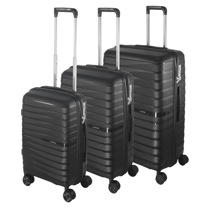 Hartschalen Kofferset 3-teilig, Schwarz | Polypropylen, 55/66/74 CM (43L/65L/110L), TSA Zahlenschlos