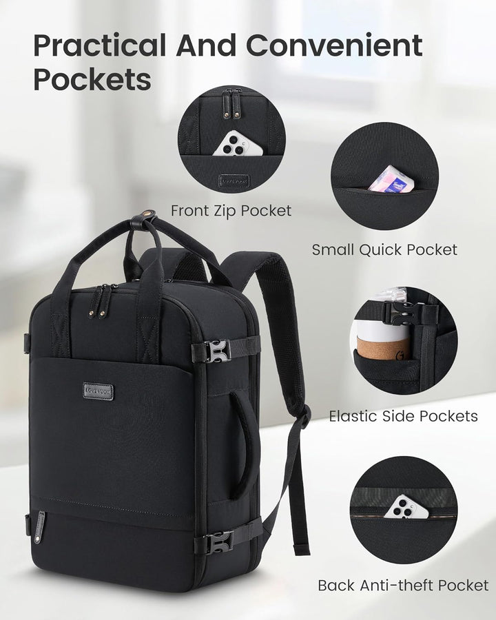 LOVEVOOK Reiserucksack Handgepäck Flugzeug, 15.6 Zoll Laptop Rucksack Damen Gross Travel Backpack Wo