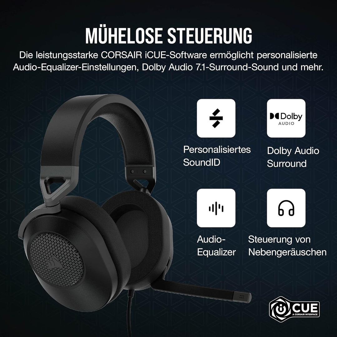 CORSAIR HS65 SURROUND Multiplattform Kabelgebundenes Gaming-Headset - Dolby 7.1 Surround Sound - Son